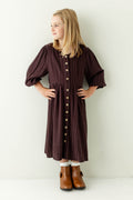 'Addy' Girl Button Down Striped Linen Blend Dress