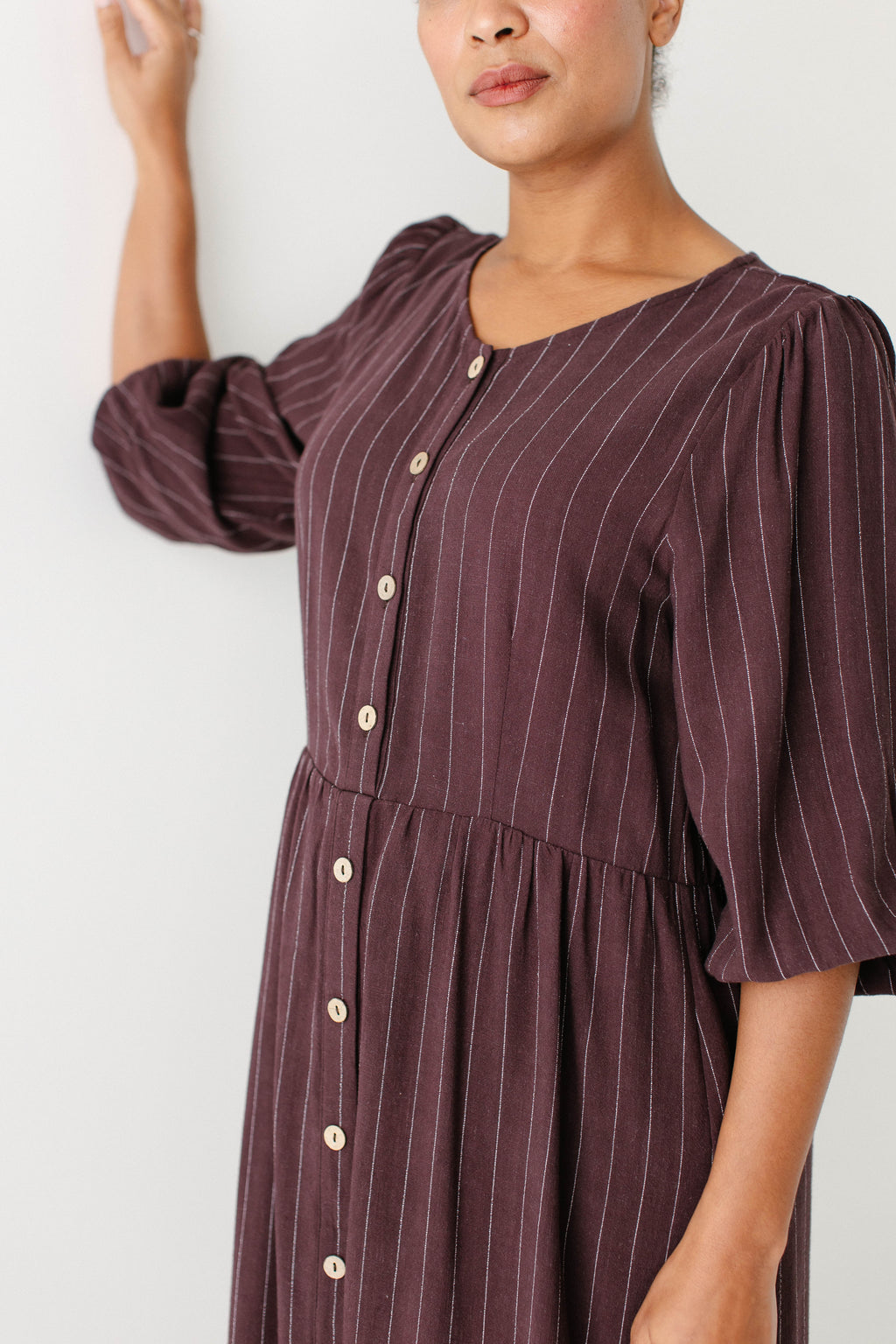 'Addy' Button Down Striped Linen Blend Dress