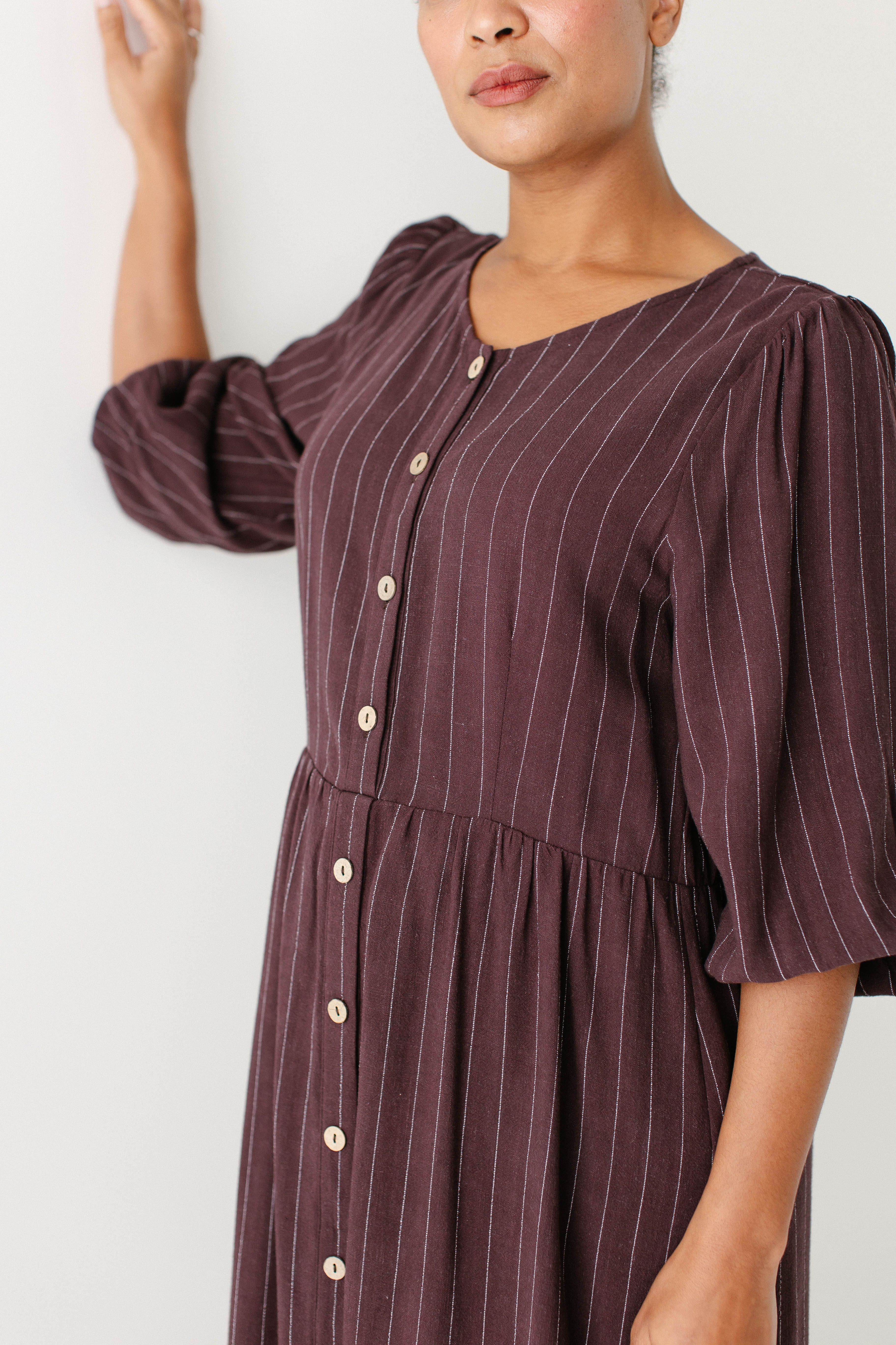 'Addy' Button Down Striped Linen Blend Dress