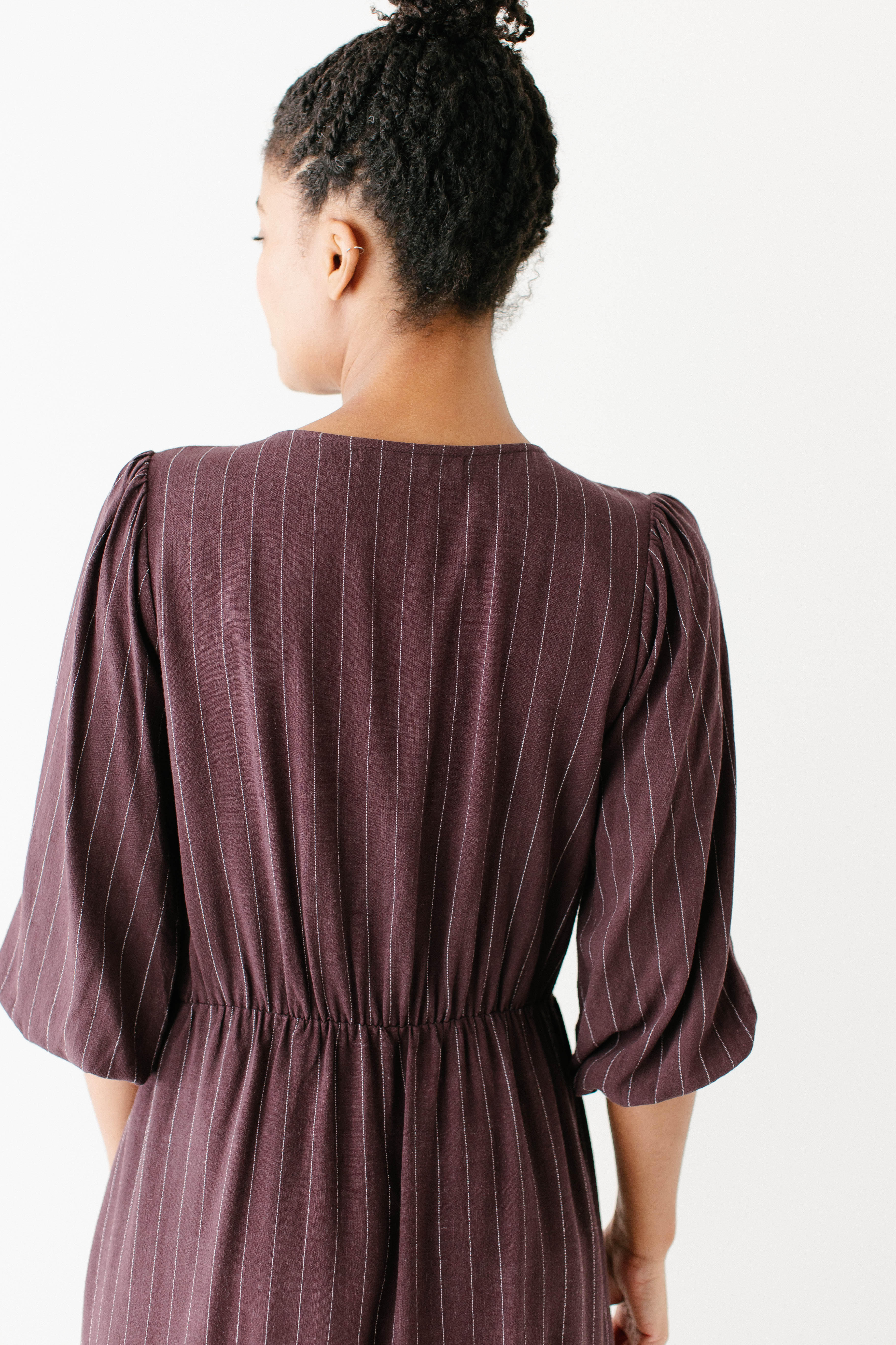 'Addy' Button Down Striped Linen Blend Dress