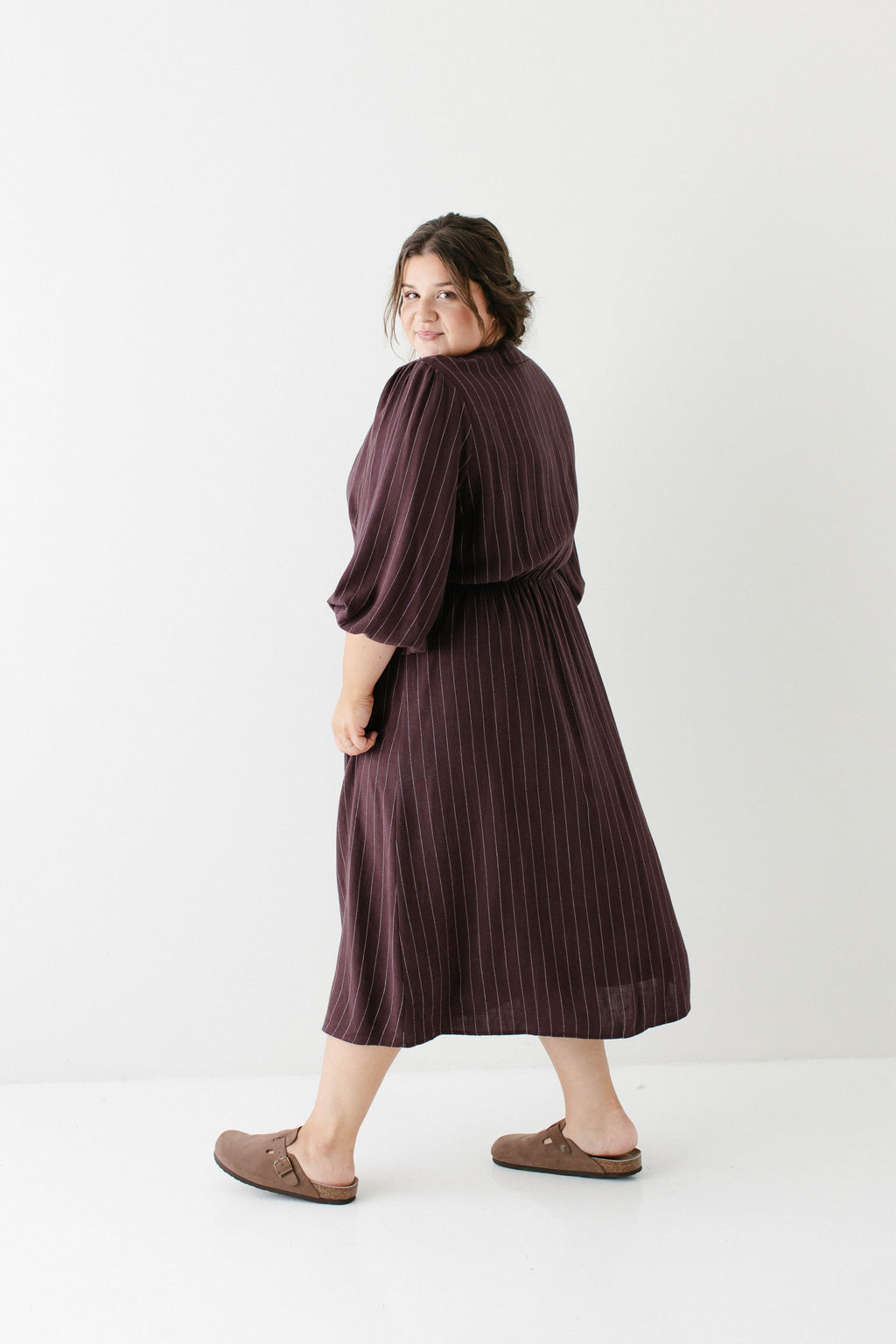'Addy' Button Down Striped Linen Blend Dress