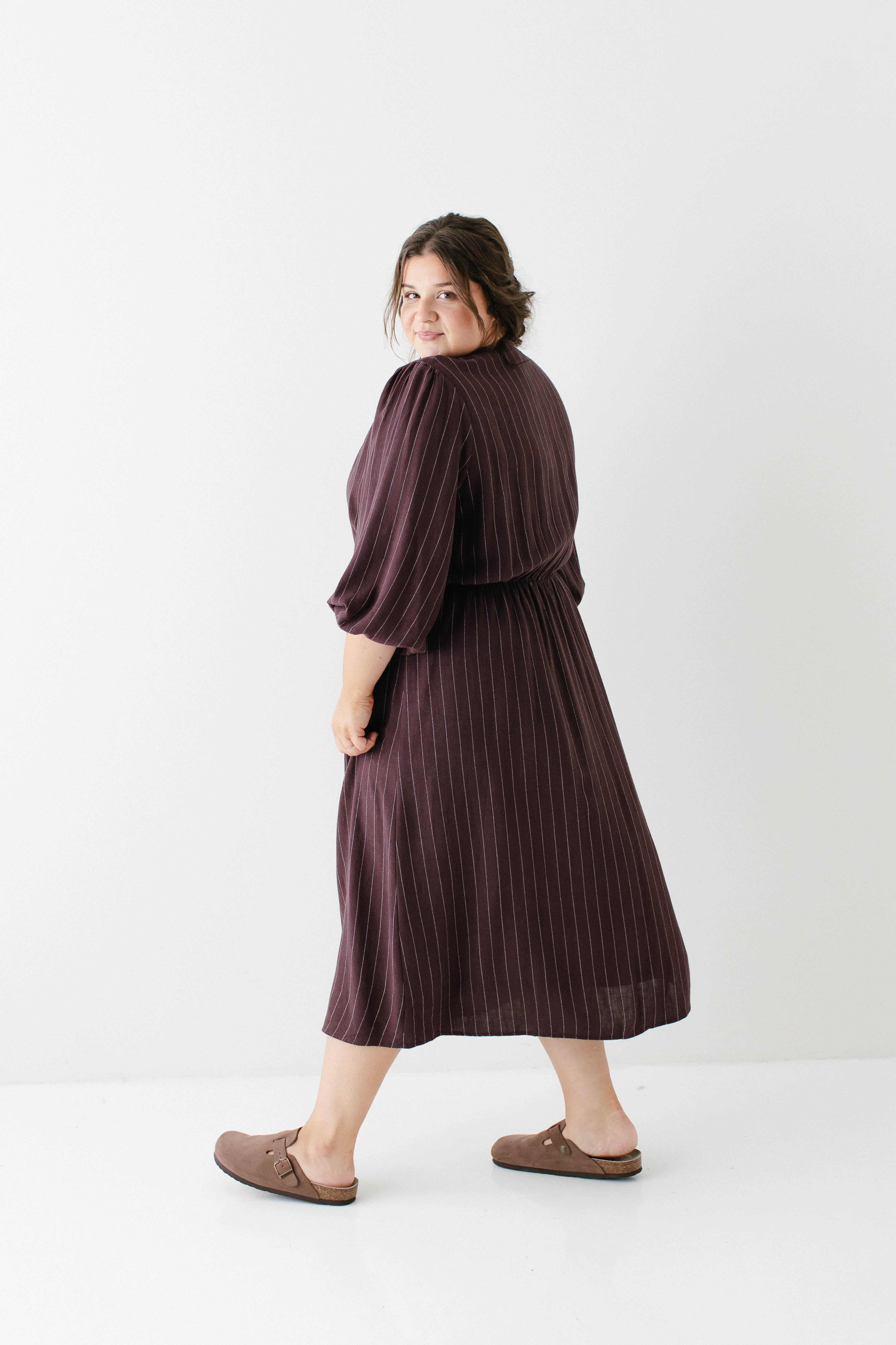 'Addy' Button Down Striped Linen Blend Dress