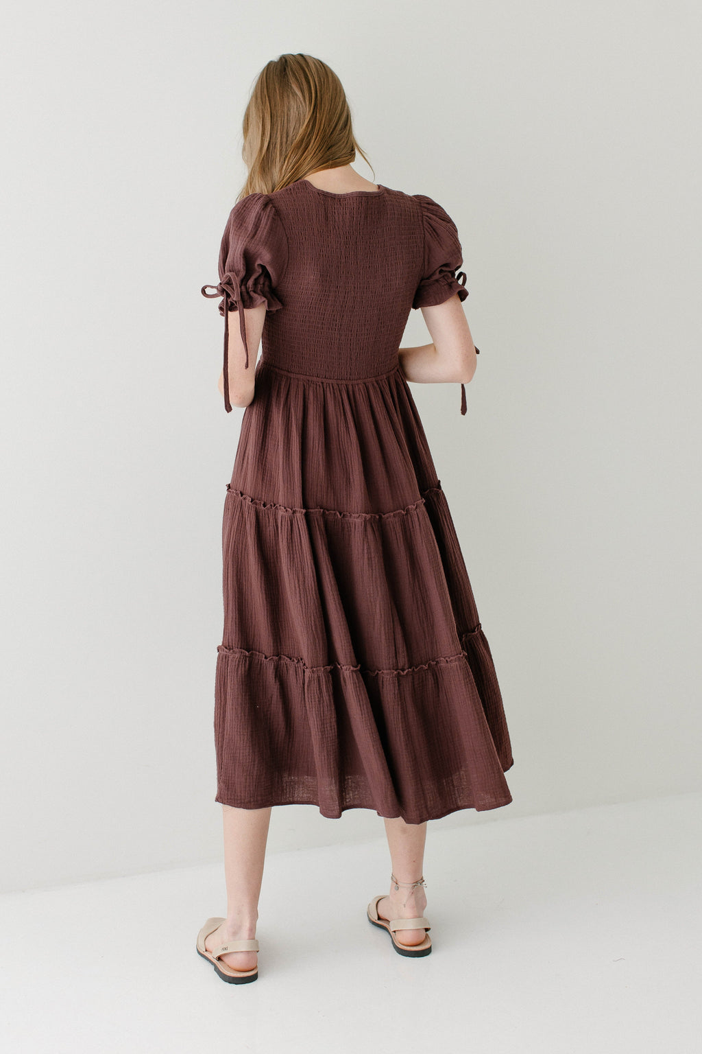 'Adriel' Cotton Gauze Smocked Bodice Midi Dress