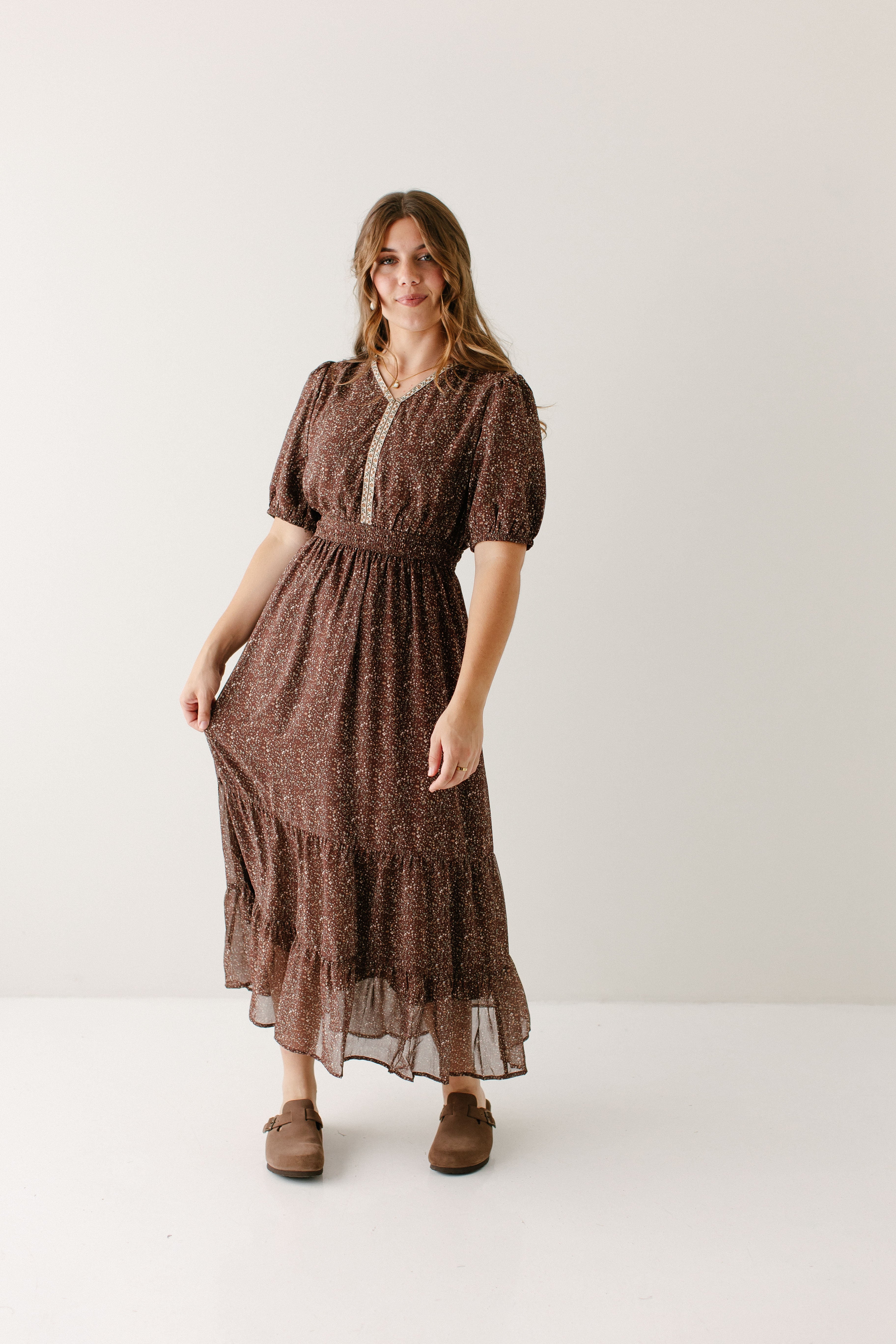 'Adamina' Embroidered Trim Ditsy Floral Maxi Dress