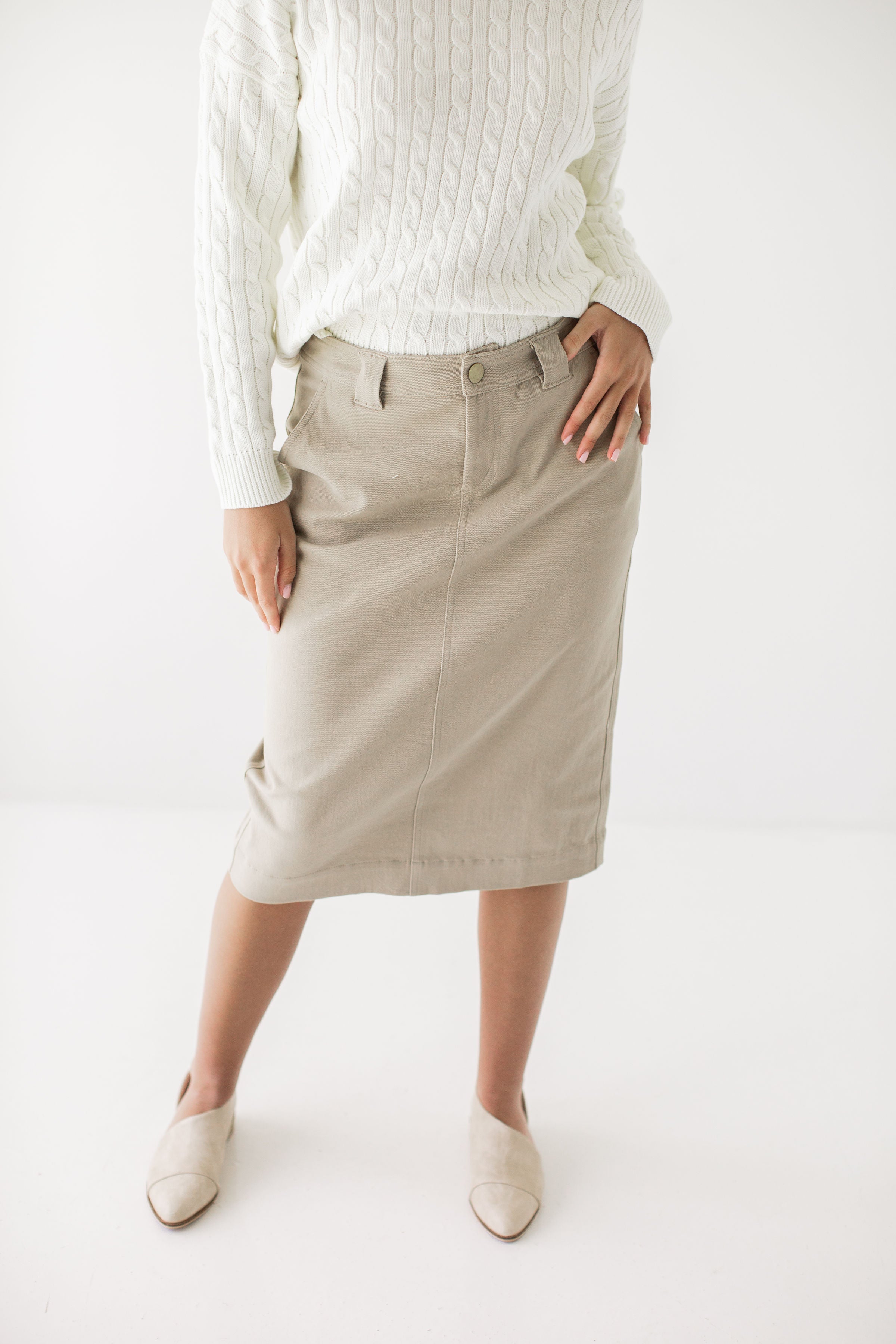 'Adrian' Classic Denim Midi Skirt FINAL SALE